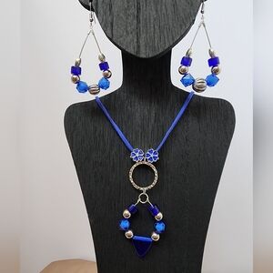BrazenSoul Cobalt Bloom Artisan Jewelry Set | Handcrafted Necklace & Earrings